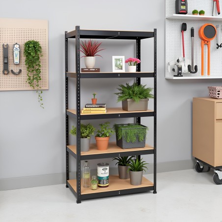 Etagère de Rangement Métal Noire 90 x 40cm x H180cm Haute qualité 5 Plateaux Charges lourdes 1500kg INTEC