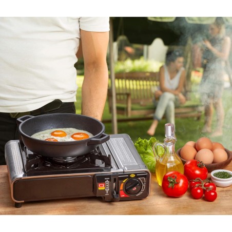 Réchaud à gaz NOMADE INOX 2200W Allumage piezo Double système de sécurité Mallette KEMPER