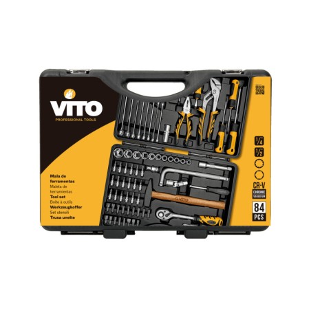 Boite à outils complète 84 pièces Chrome vanadium - Caisse à outils avec douilles et accessoires VITO