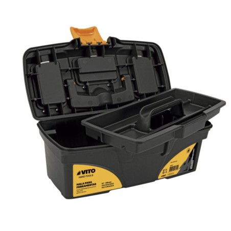 Boite à outils noire 16" 41 x 20.9 x 19.5 cm - Caisse à outils vide 2 organiseurs et porte outils Amovible VITO