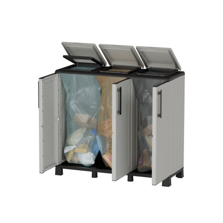 Poubelles de tri Selectif 3 Sacs Armoire Recyclage Gris Clair 102 x 37 x 90 cm Poubelle de tri 3 Portes 4 pieds INTEC