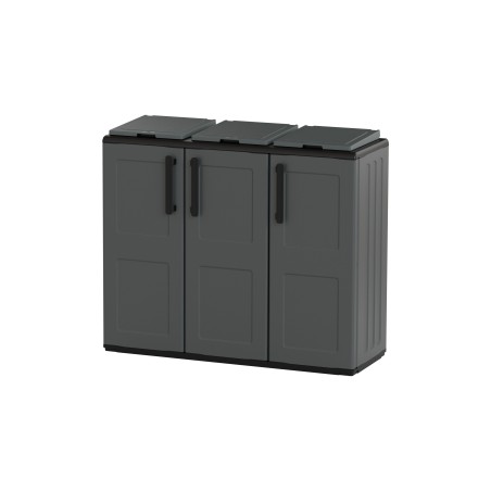 Meuble de tri Selectif 3 Sacs Gris - Cache Poubelles de tri Intérieur /Extérieur Dimensions 102 x 37 x 84 cm - INTEC