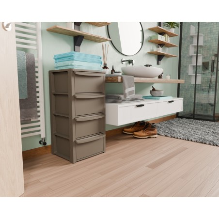 Commode basse 4 tiroirs 39 x 38.5 x H 80.5 cm Marron - Meuble de Rangement Chambre Bureau Buanderie Art Plast