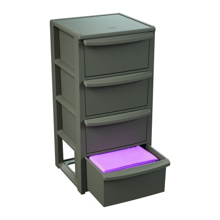 Commode basse 4 tiroirs 39 x 38.5 x H 80.5 cm Marron - Meuble de Rangement Chambre Bureau Buanderie Art Plast