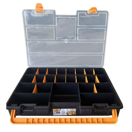 Boîte de rangement professionnelle Organiseur 23 compartiments amovibles Noir Orange 44.3 x 31.7 x 8 cm ARTPLAST
