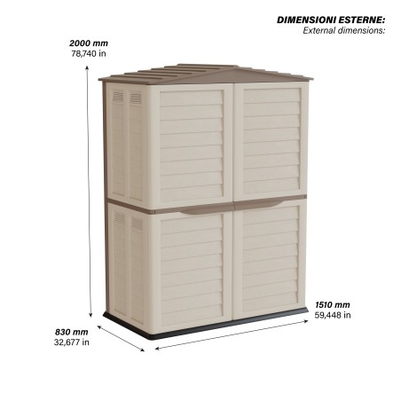 Abri de jardin Beige Extérieur 2 portes 151x83xH200cm Cabanon de jardin plancher intégré Rangement mobilier de jardin Art Plast