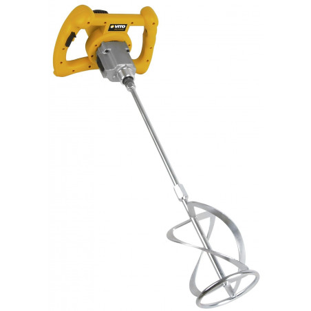 Malaxeur de chantier 1400W Mélangeur à béton Tige 590mm Pale 140 mm Capacité 65L 2 vitesses Coffre de rangement VITO