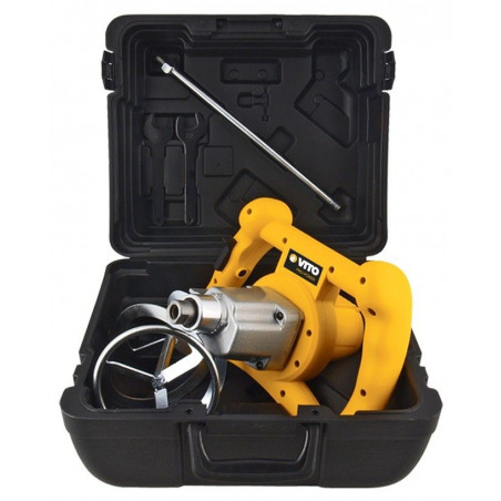 Malaxeur de chantier 1400W Mélangeur à béton Tige 590mm Pale 140 mm Capacité 65L 2 vitesses Coffre de rangement VITO