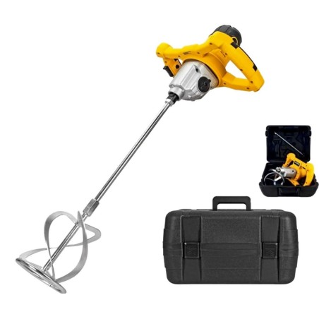 Malaxeur de chantier 1400W Mélangeur à béton Tige 590mm Pale 140 mm Capacité 65L 2 vitesses Coffre de rangement VITO