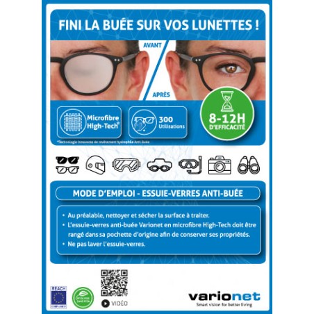Essuie-verres anti buée 15 X 18 cm Efficace 12h et 300 Utilisations x 5 Varionet