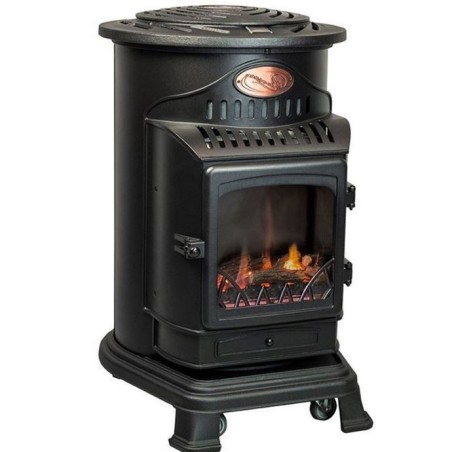 Poêle à gaz fonte 3.4kW Noir Effet feu Chauffage d'appoint gaz Autonomie 60h-93h INTEC
