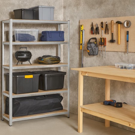 Étagère de rangement Bois et Acier 5 niveaux 120x45x180 cm Capacité 300 kg BRIXO