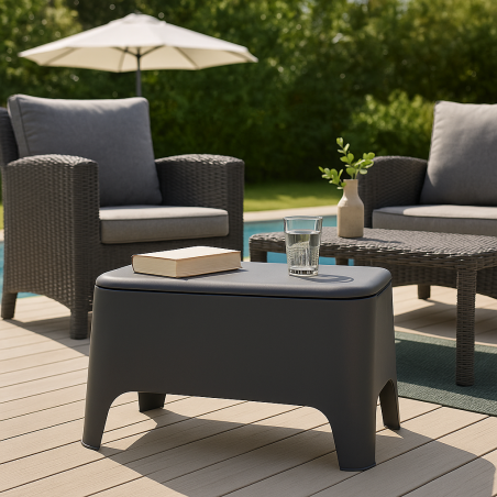 Table basse de jardin 59x 39x 36cm Anthracite Avec couvercle Extérieur / Intérieur TOOMAX