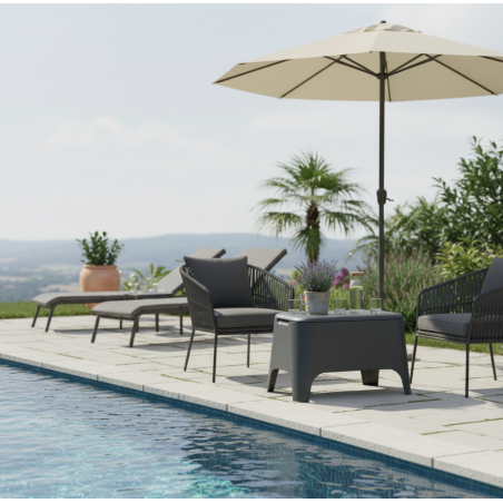 Table basse de jardin 59x 39x 36cm Anthracite Avec couvercle Extérieur / Intérieur TOOMAX