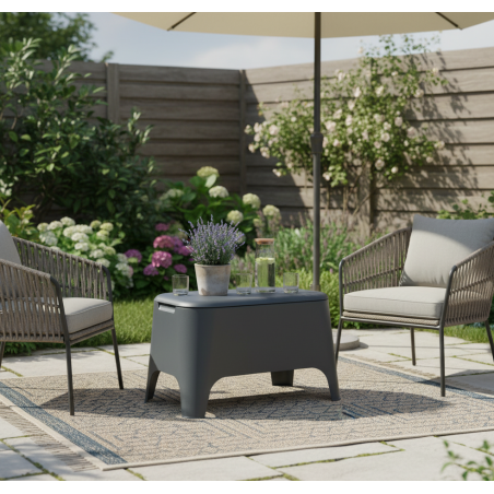 Table basse de jardin 59x 39x 36cm Anthracite Avec couvercle Extérieur / Intérieur TOOMAX